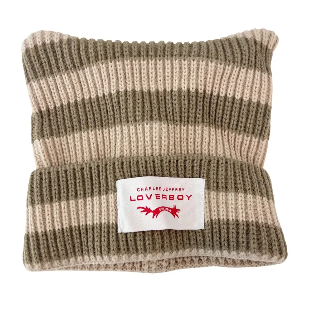 Charles Jeffrey Loverboy Striped Chunky Ears Beanie Hat Tan‎ Unisex Punk